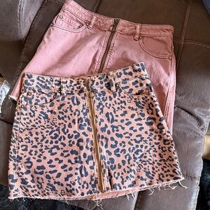 We The Free Pink Leopard Zip-Front Mini Skirt